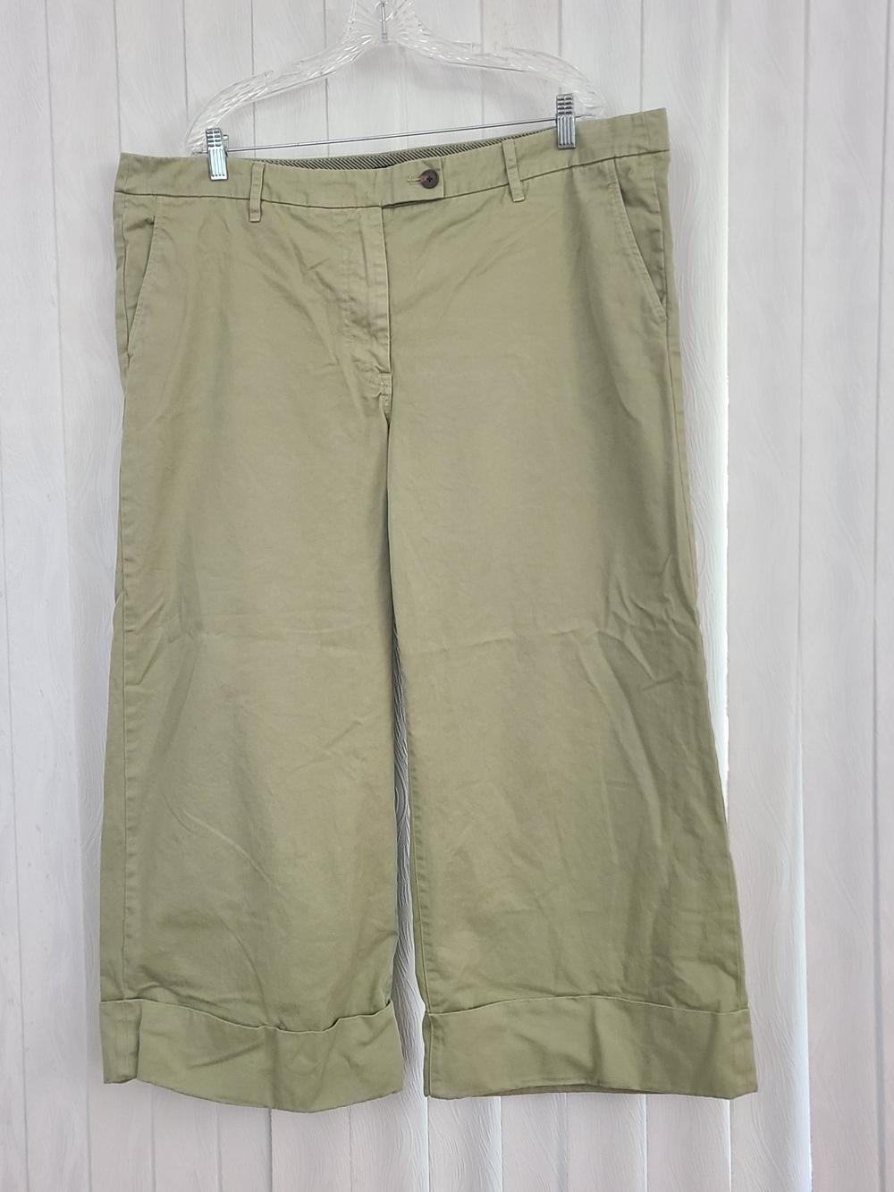 J.CREW Sz 20 Green Lakeshore Wide Leg Capri Cuffed Hem Ankle Chino Preppy Pants